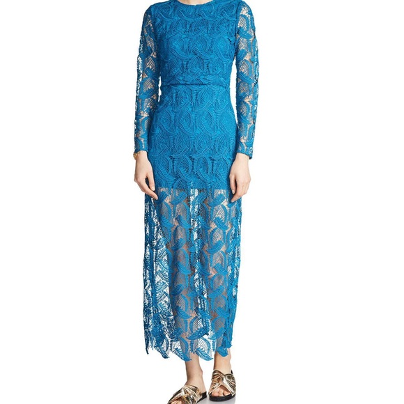 Maje Rosanne Lace Dress Bleu Guipure Maxi Long XS - Picture 4 of 13